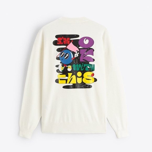 ZARA Sweatshirt White Medium Street Style Graphic Multicolor Rare - Picture 1 of 6